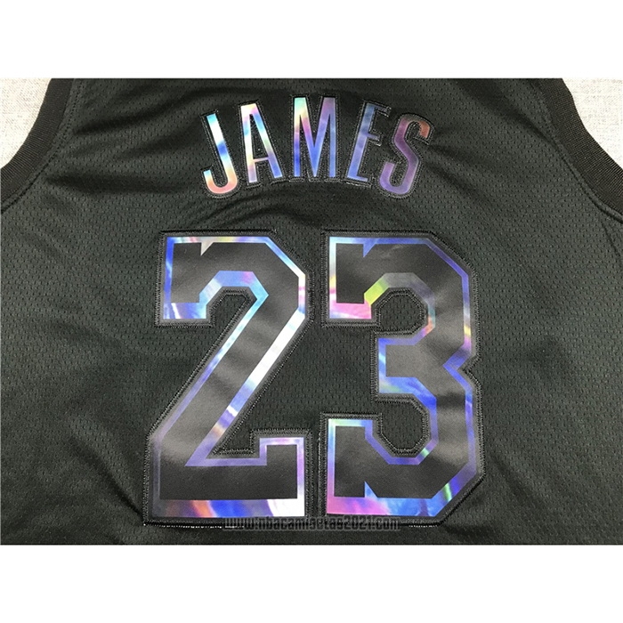 Camiseta Los Angeles Lakers LeBron James #23 Iridescent Logo Negro